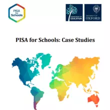 Cover page for PISA for Schools case studies featuring colourful global map