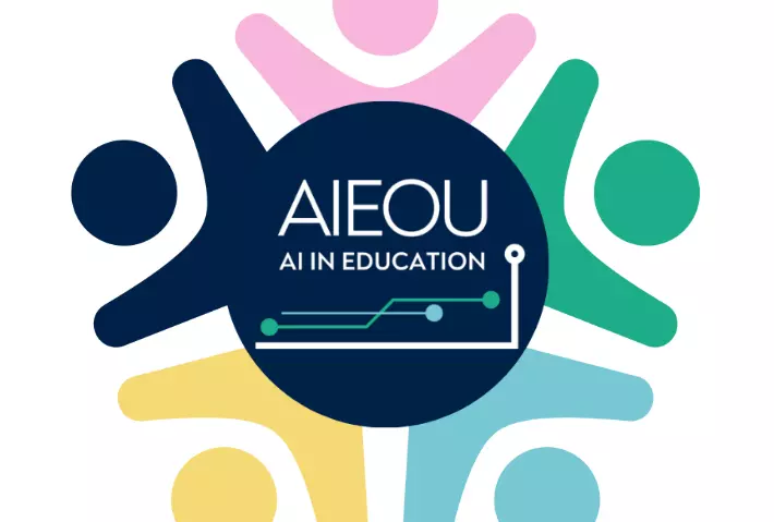 image of people in a circle surrounding the AIEOU logo